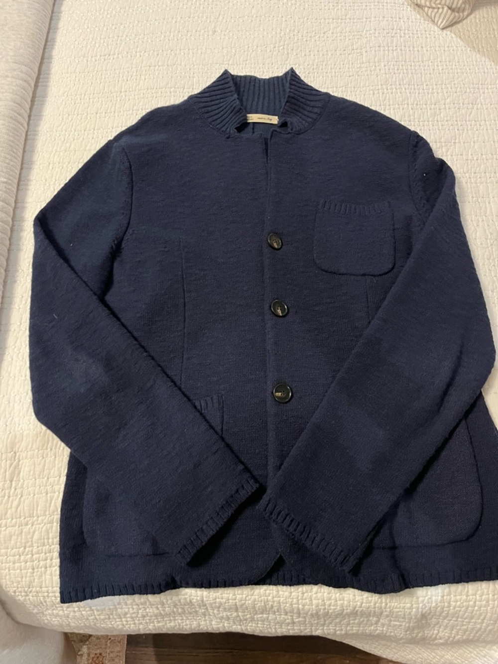 Men's Navy Knit Button-Front Shirt Jacket